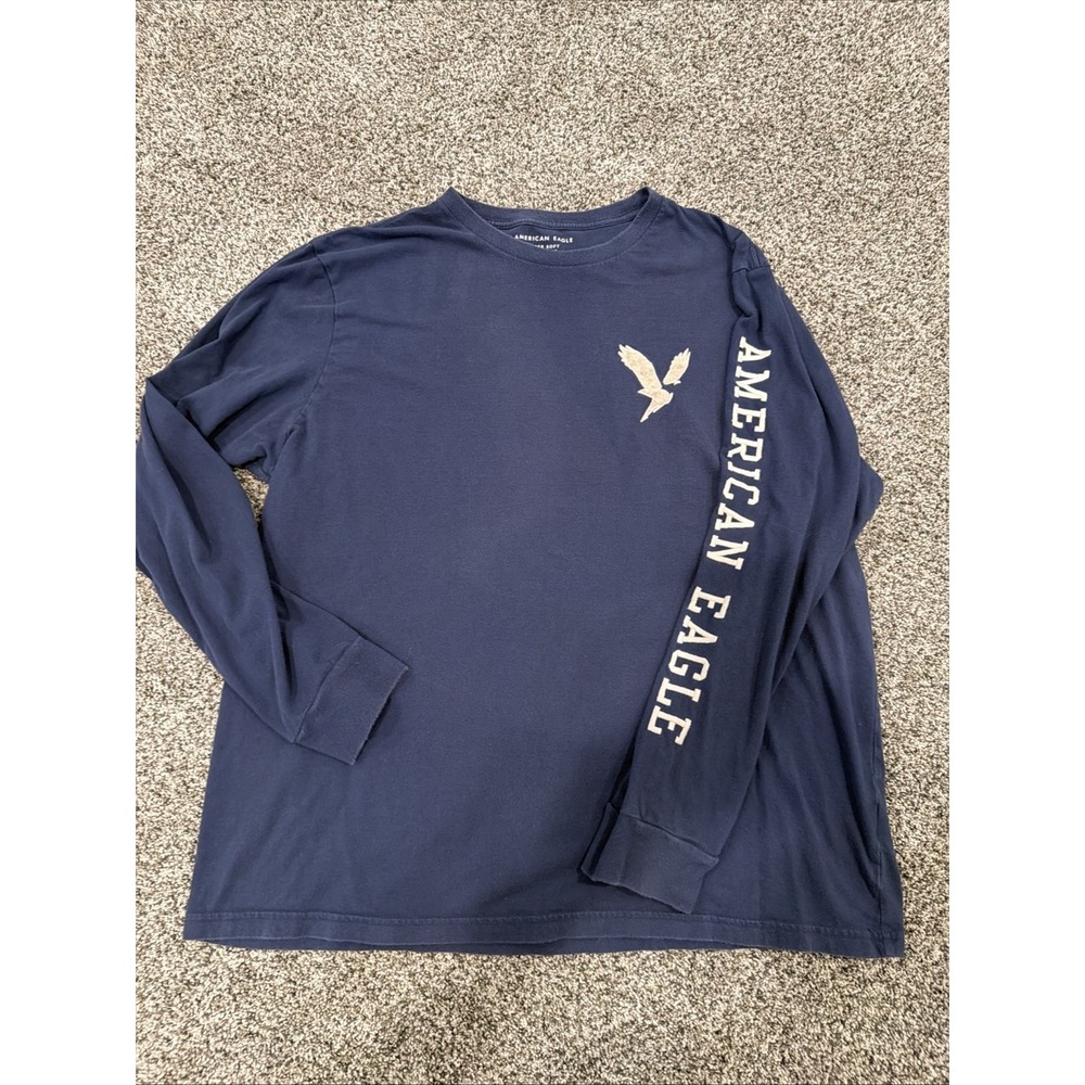 American Eagle Super Soft Long Sleeve Graphic T-Shirt Navy Blue Mens  Size XL